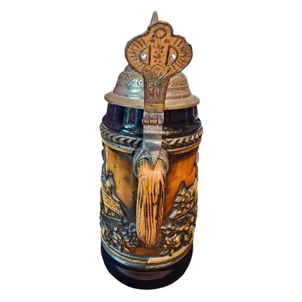 Gerz German Beer Stein With Pewter Lid Made In Germany Handpainted Relief Vtg